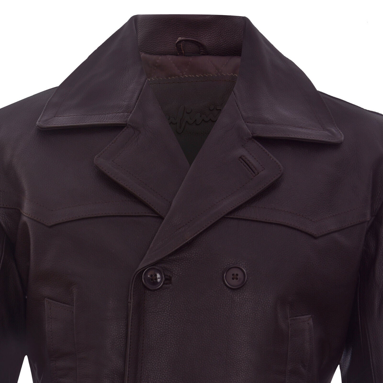 Mens Cow Hide Dr Who Naval German Pea Coat Leather Jacket