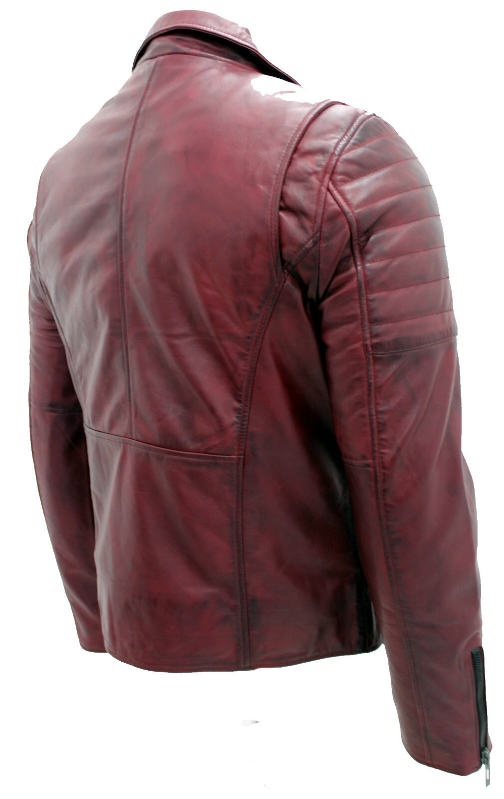Mens Slim Fit Brando Style Cross Zip Leather Biker Jacket
