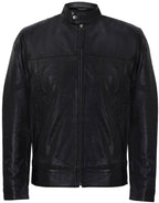 Mens Leather Mandarin Collar Black Biker Jacket