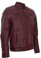 Mens Leather Biker Vintage Zipped Racing Jacket