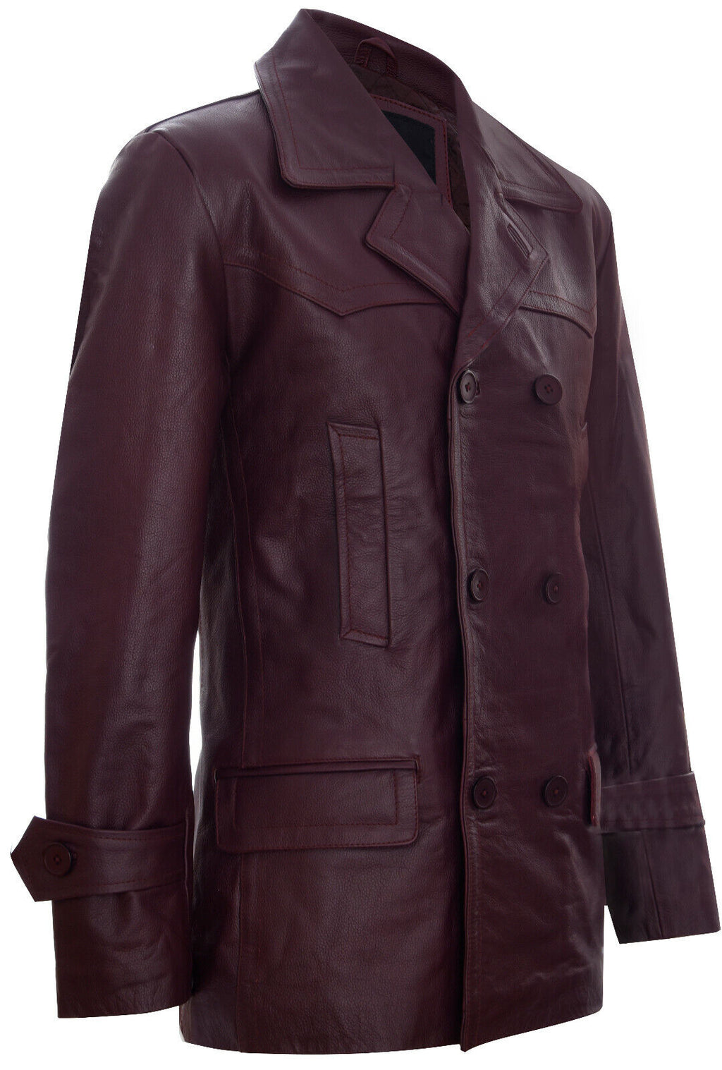 Mens Cow Hide Dr Who Naval German Pea Coat Leather Jacket