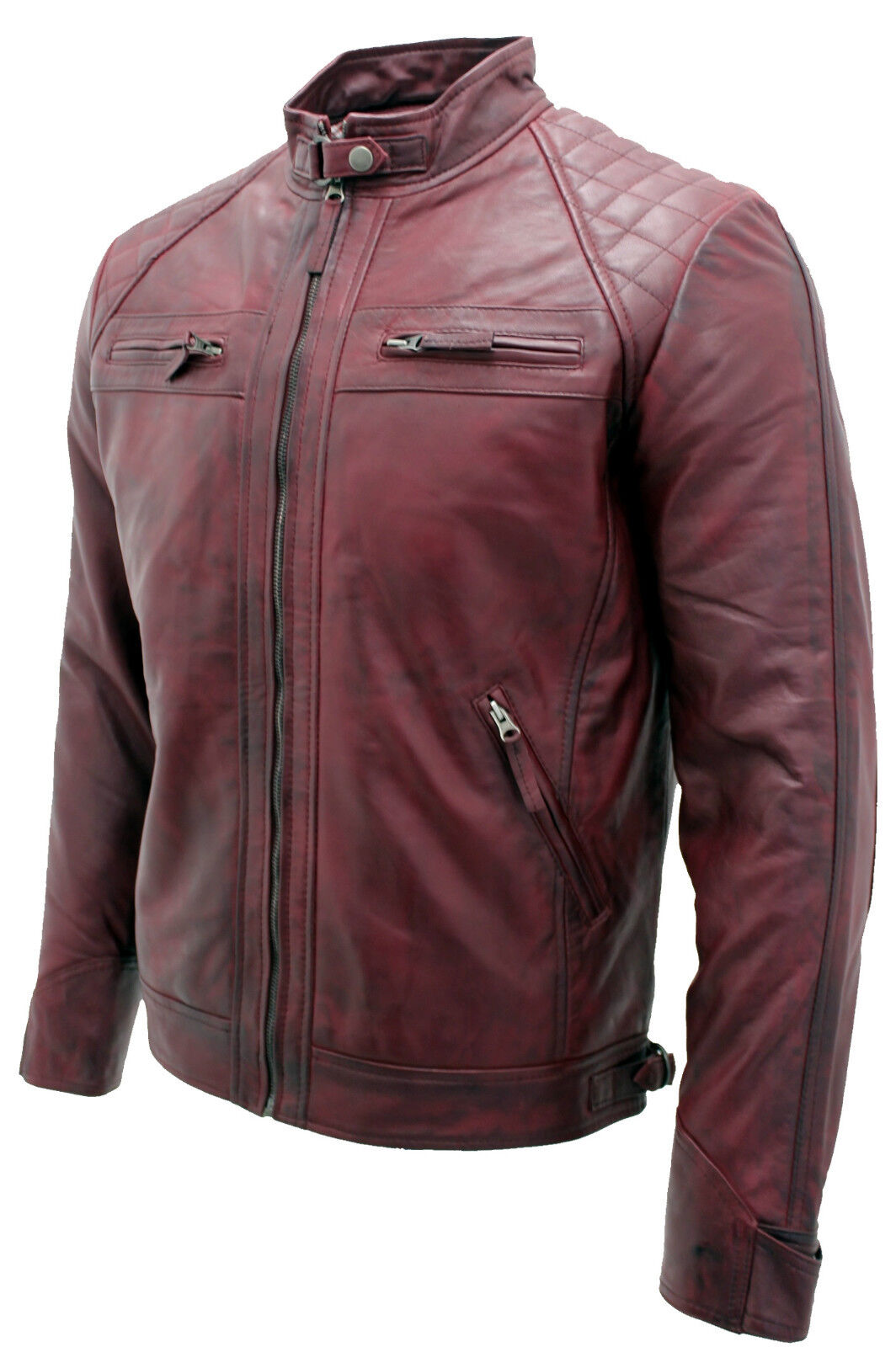 Men's Vintage Zipped Leather Racing Quilted Biker Jacket