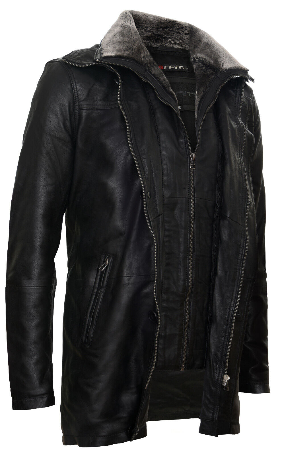 Mens Removable Collar Mid Length Warm Jacket
