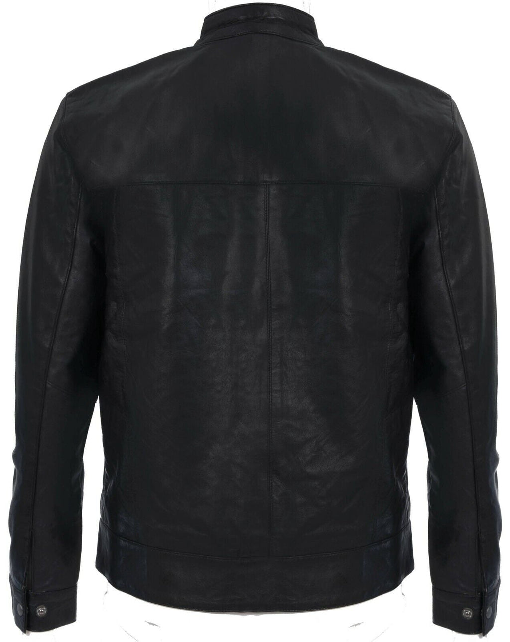 Mens Leather Mandarin Collar Black Biker Jacket