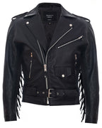 Mens FRINGE Hide Leather Brando TASSELED Motorcycle Biker Jacket