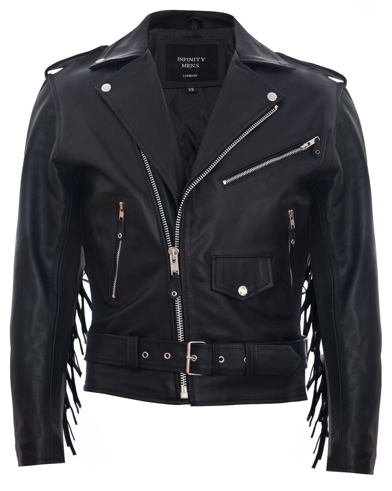 Mens FRINGE Hide Leather Brando TASSELED Motorcycle Biker Jacket