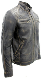 Men's Vintage Zipped Leather Racing Quilted Biker Jacket