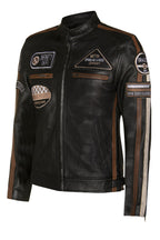Mens Racing Moto Badges Biker Leather Jacket
