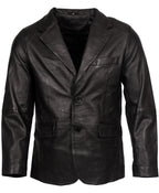 Mens 2 Button Black Blazer Soft Lamb Tailored Leather Jacket