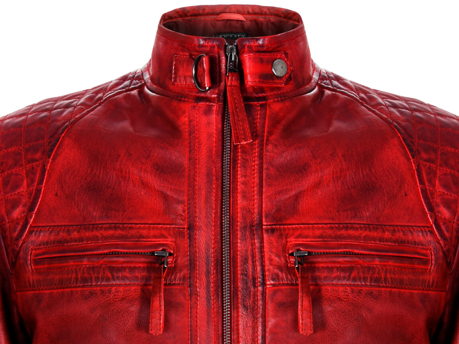 Men's Vintage Zipped Leather Racing Quilted Biker Jacket