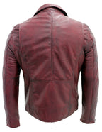 Mens Slim Fit Brando Style Cross Zip Leather Biker Jacket