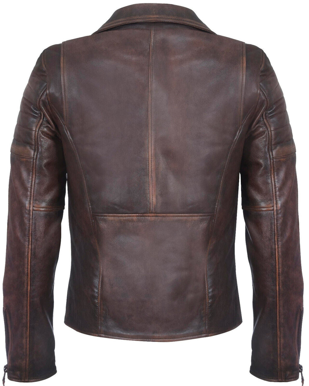 Mens Slim Fit Brando Style Cross Zip Leather Biker Jacket