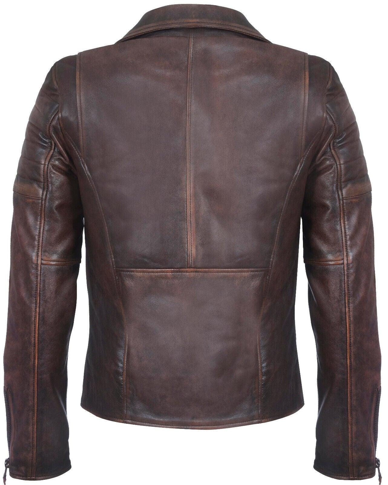 Mens Slim Fit Brando Style Cross Zip Leather Biker Jacket