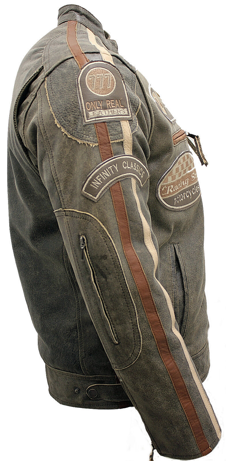 Mens Racing Moto Badges Biker Leather Jacket