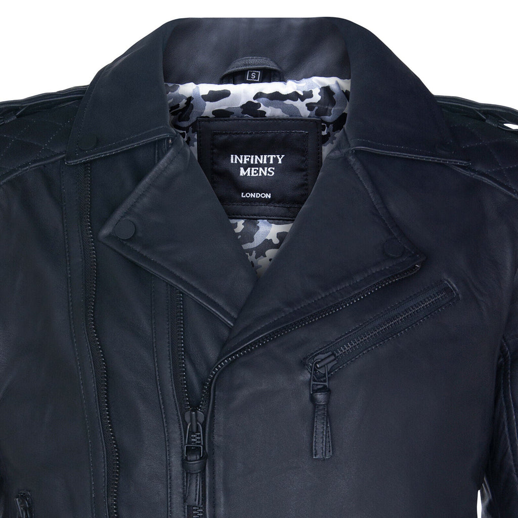 Mens Leather Biker Quilted Brando Motorcycle Jacket