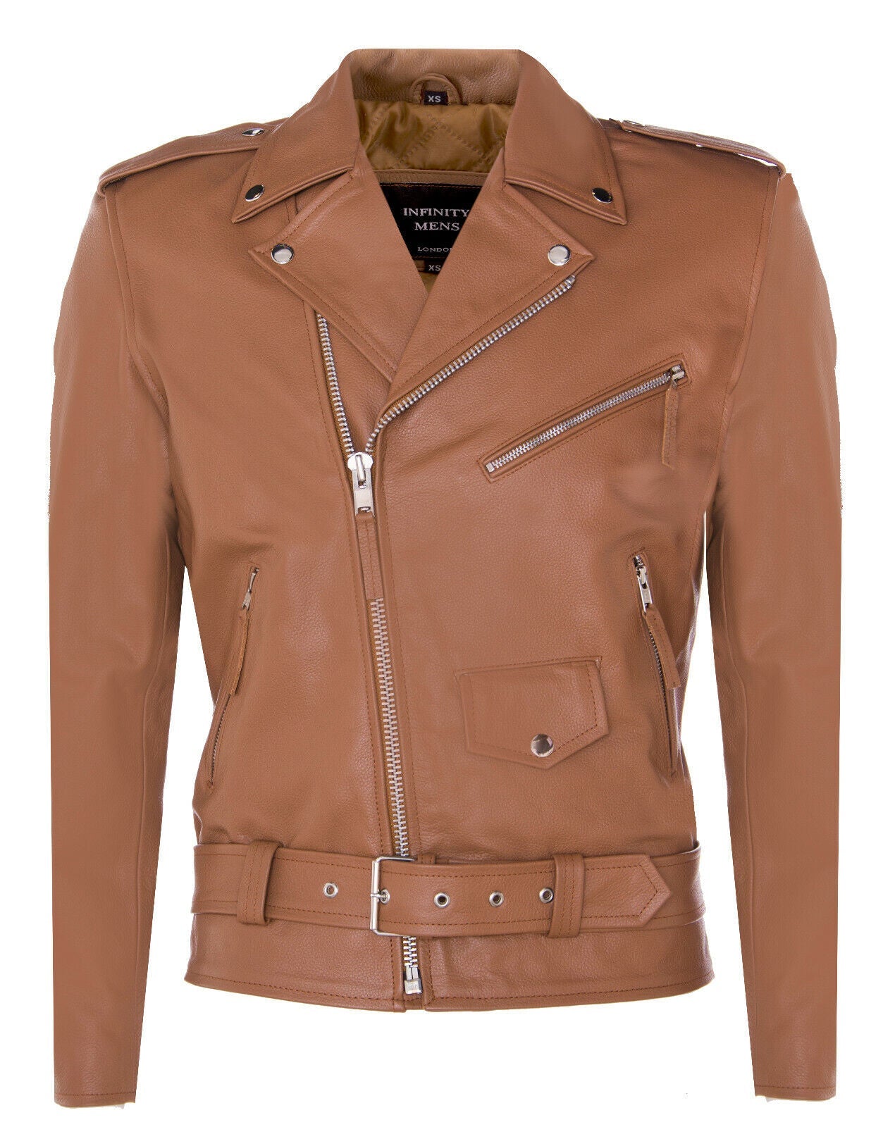 Mens Leather Brando Biker Rock Motorcycle Hide Jacket