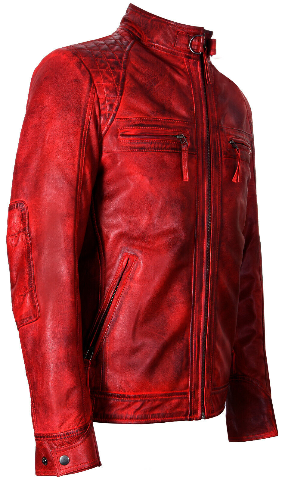 Men's Vintage Zipped Leather Racing Quilted Biker Jacket