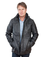 Mens  Warm Mid-Length Leather Biker Jacket