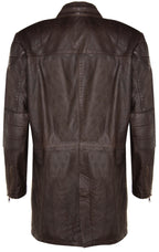 Mens Soft Long Military Trench Distressed Leather Coat