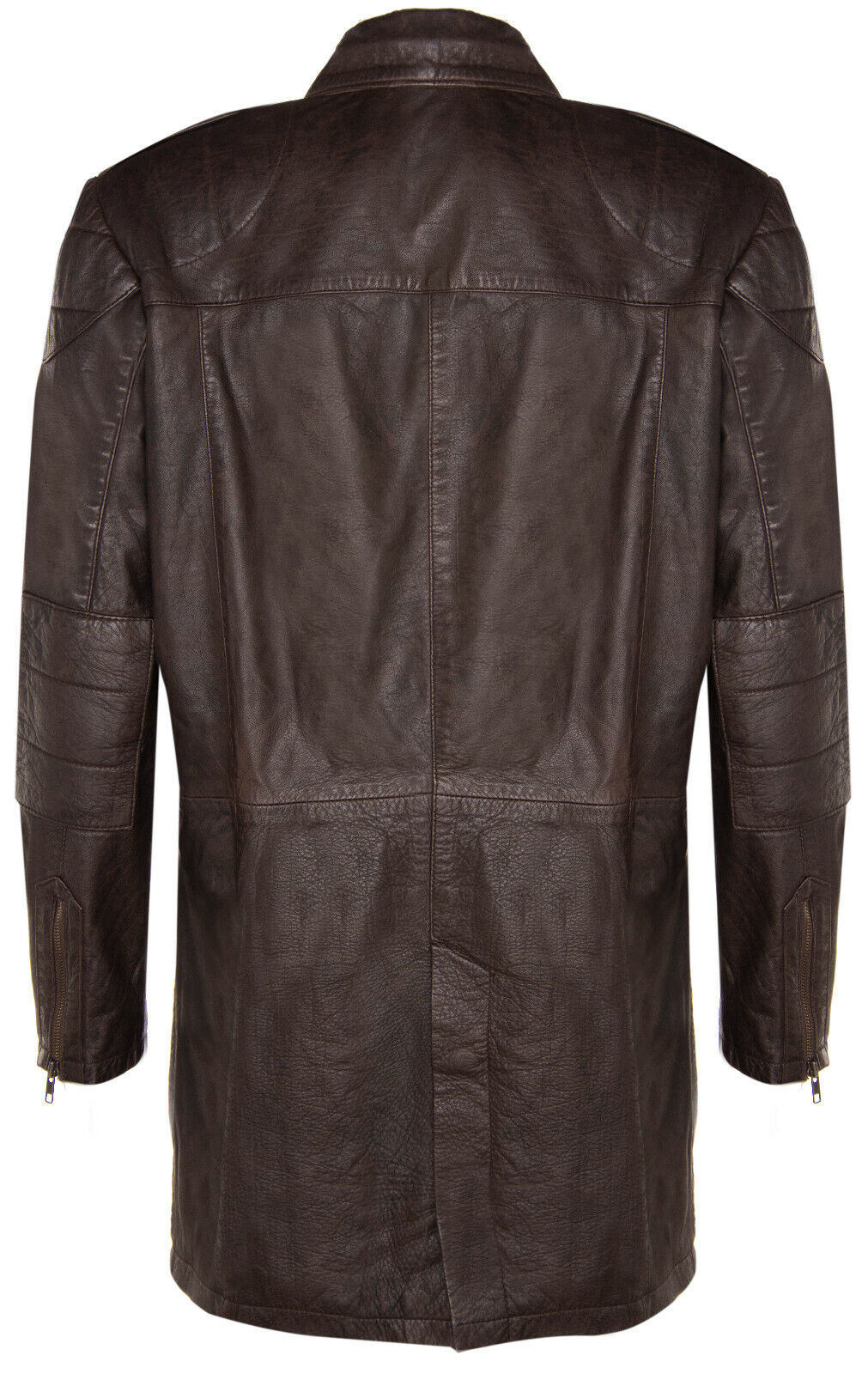 Mens Soft Long Military Trench Distressed Leather Coat
