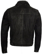 Mens Trucker Classic Suede Leather Shirt Jeans Jacket