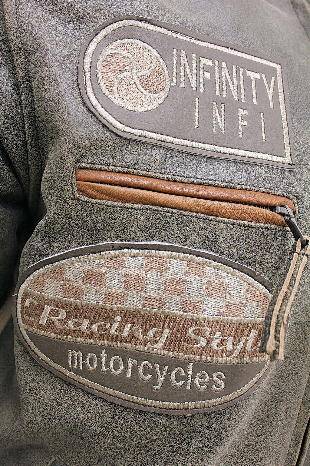 Mens Racing Moto Badges Biker Leather Jacket