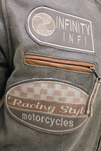 Mens Racing Moto Badges Biker Leather Jacket