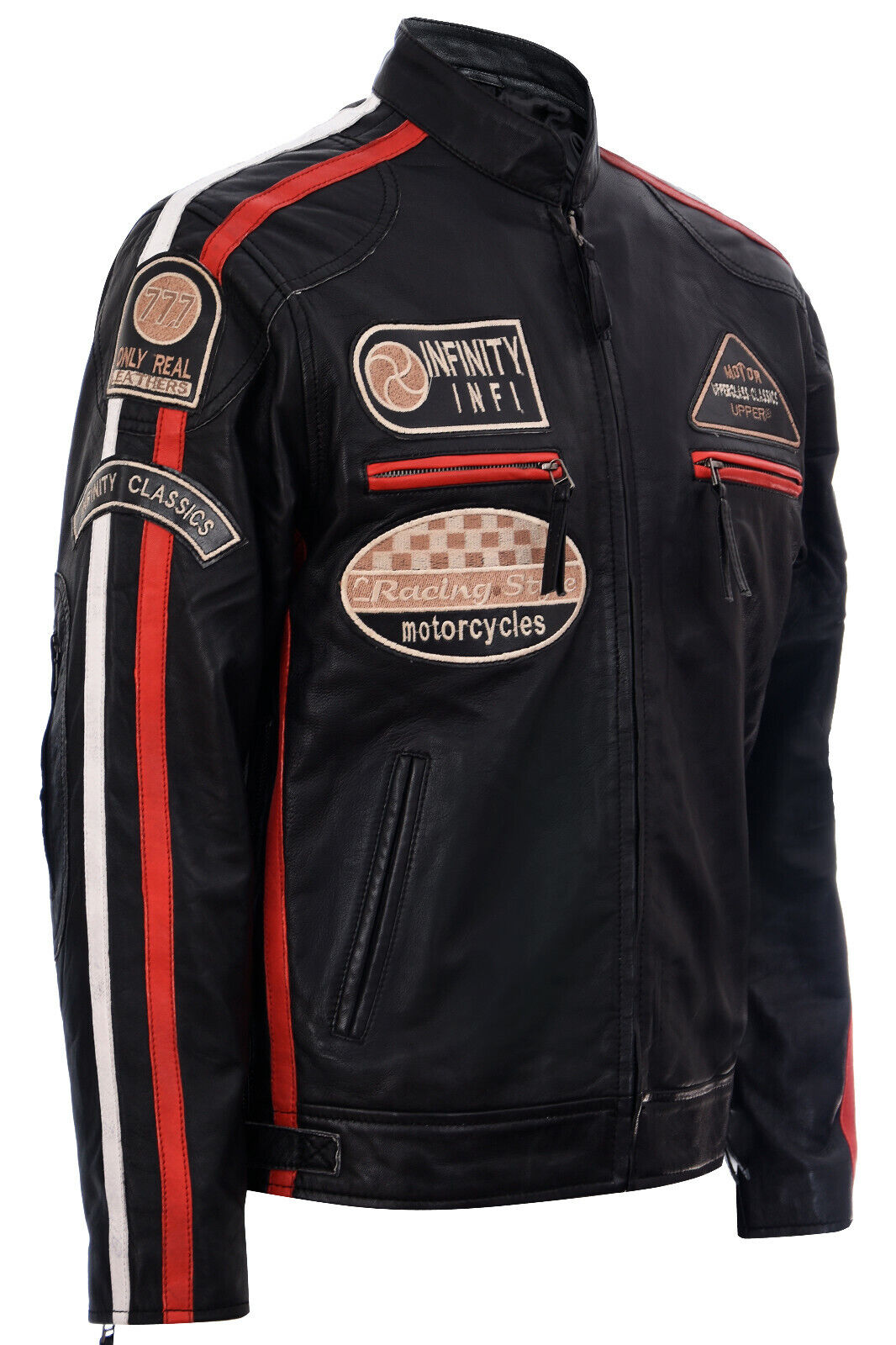 Mens Racing Moto Badges Biker Leather Jacket
