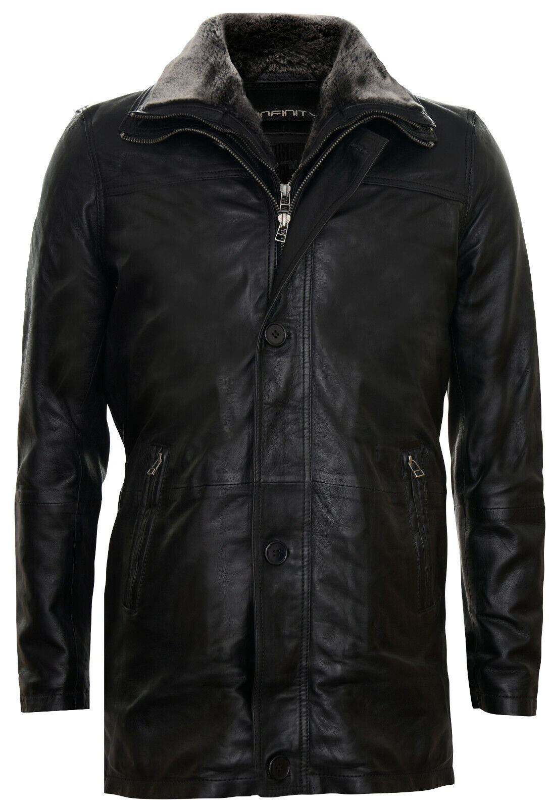 Mens Removable Collar Mid Length Warm Jacket
