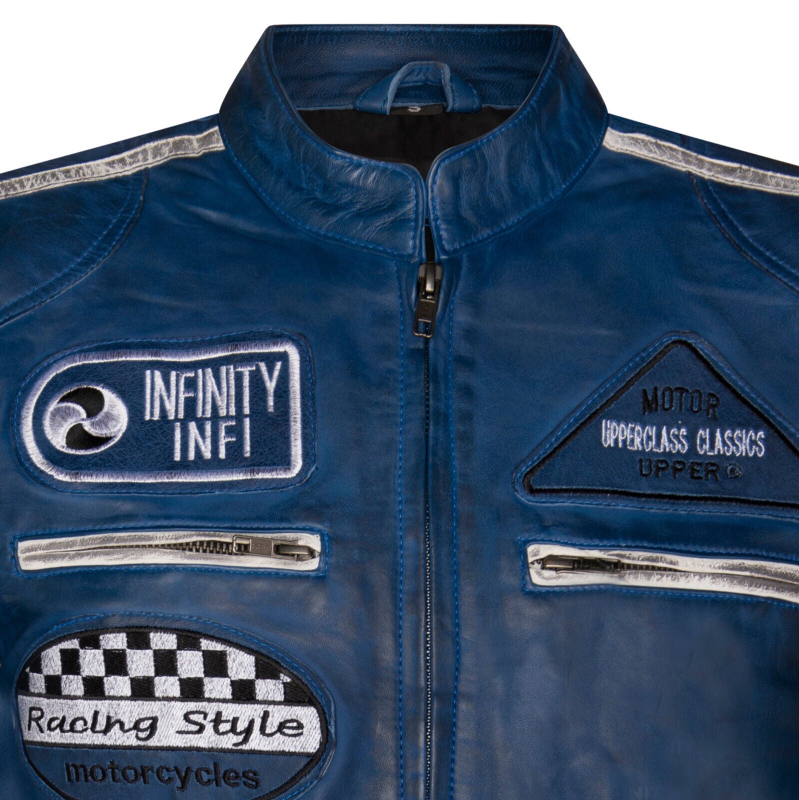 Mens Racing Moto Badges Biker Leather Jacket