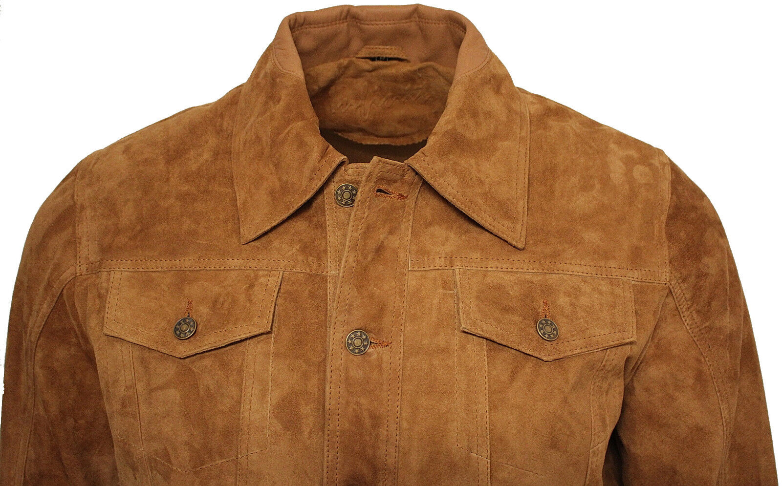 Mens Trucker Classic Suede Leather Shirt Jeans Jacket