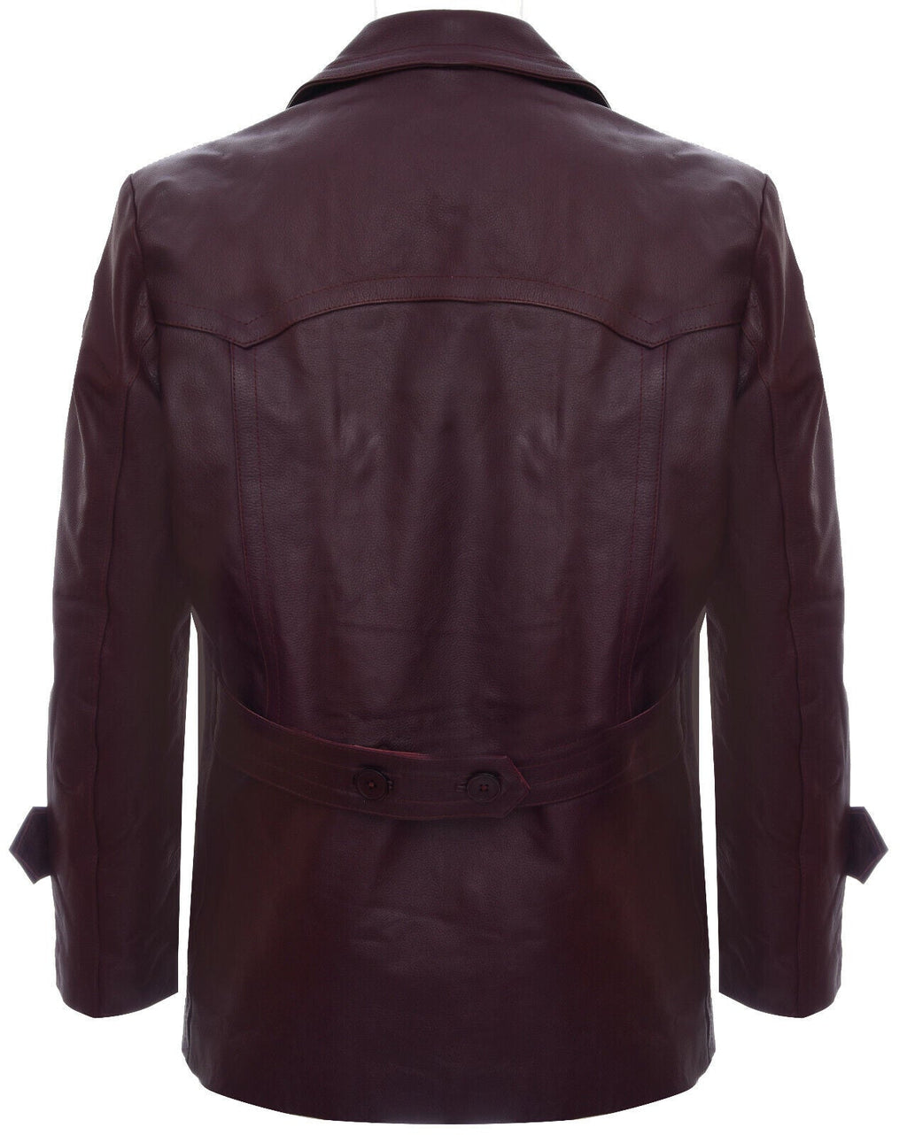 Mens Cow Hide Dr Who Naval German Pea Coat Leather Jacket