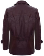 Mens Cow Hide Dr Who Naval German Pea Coat Leather Jacket