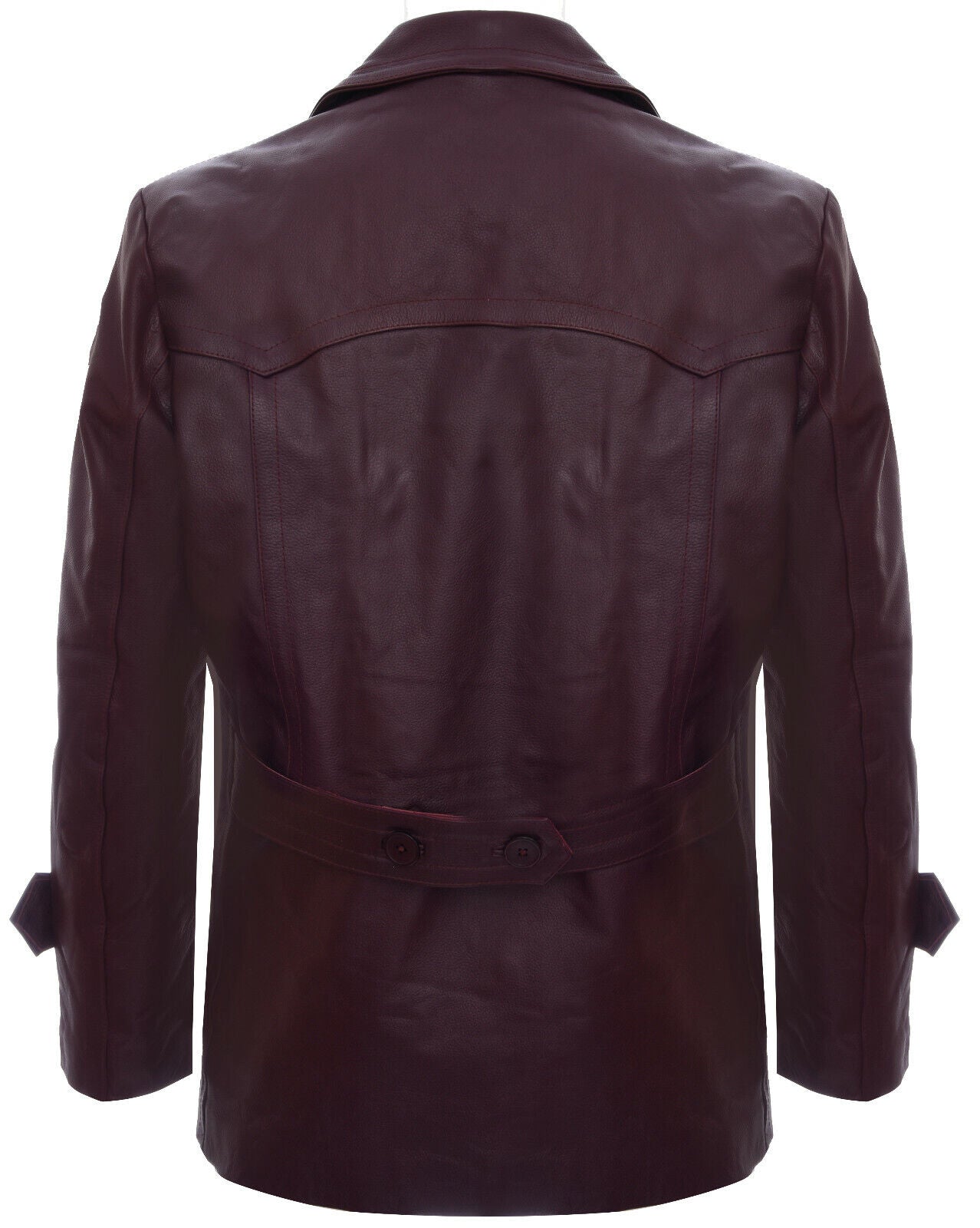 Mens Cow Hide Dr Who Naval German Pea Coat Leather Jacket