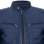 Mens Leather Vintage Quilted Racing Zipped Biker Jacket