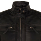 Men's Vintage Zipped Leather Racing Quilted Biker Jacket
