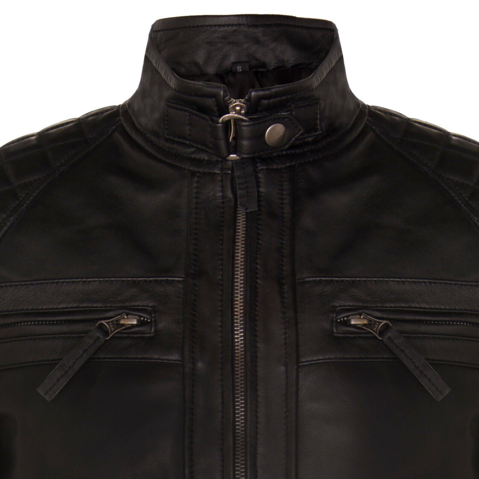 Men's Vintage Zipped Leather Racing Quilted Biker Jacket
