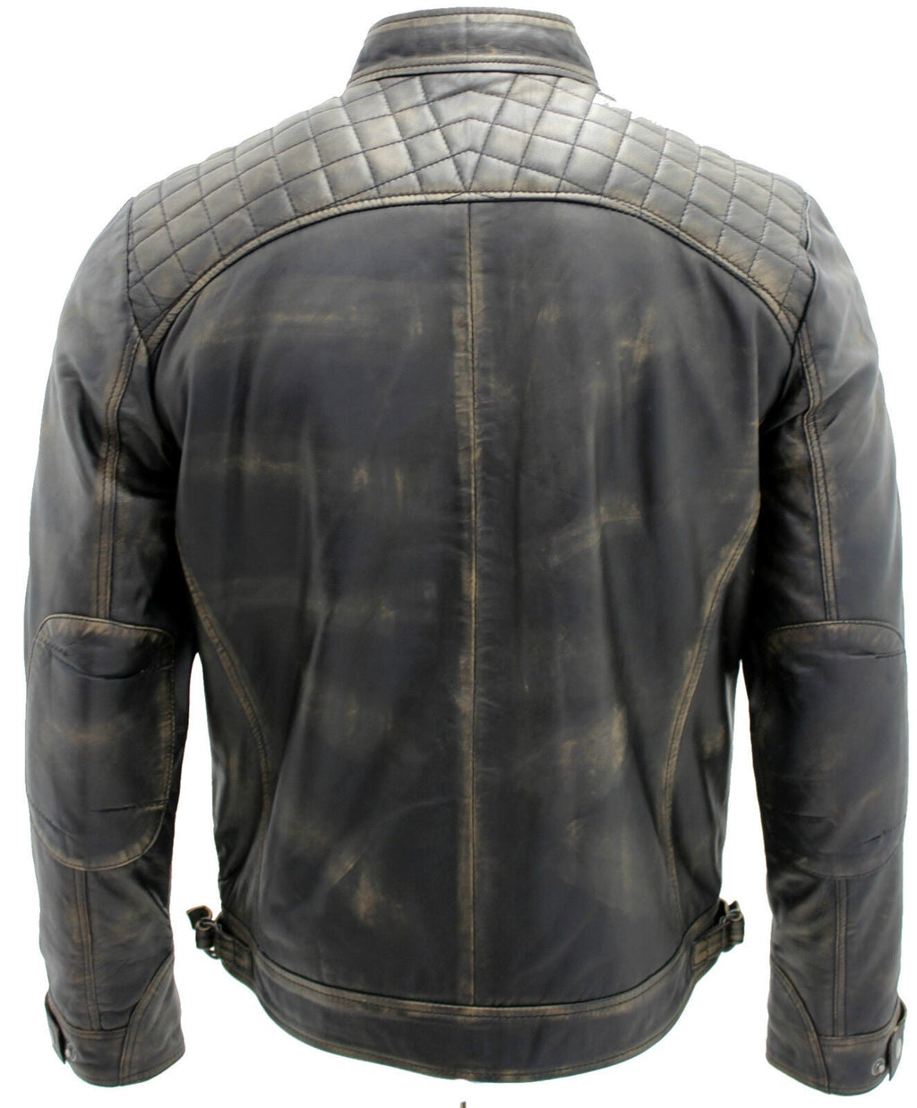 Men's Vintage Zipped Leather Racing Quilted Biker Jacket