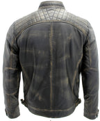 Men's Vintage Zipped Leather Racing Quilted Biker Jacket