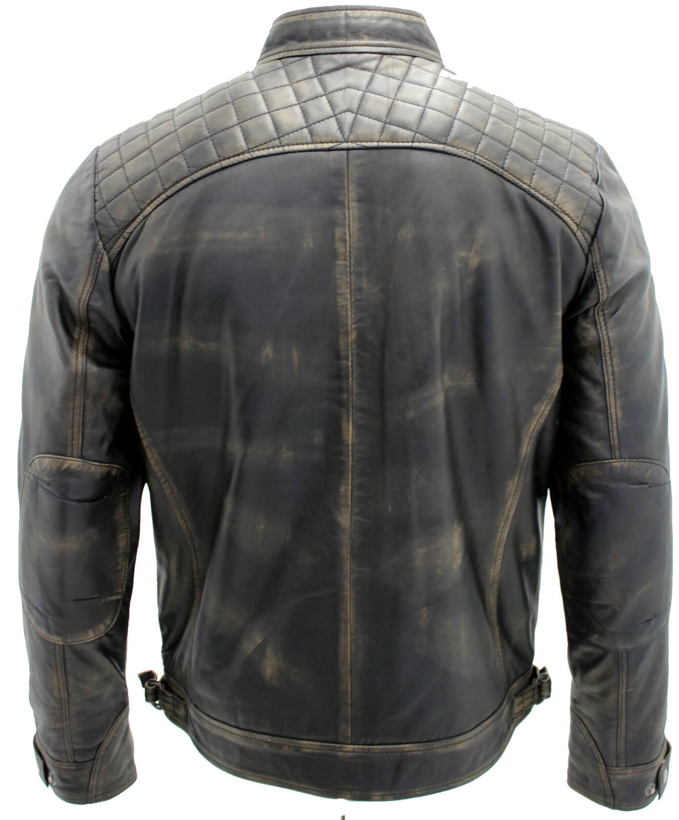 Men's Vintage Zipped Leather Racing Quilted Biker Jacket