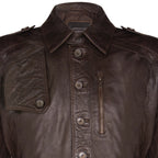 Mens Soft Long Military Trench Distressed Leather Coat