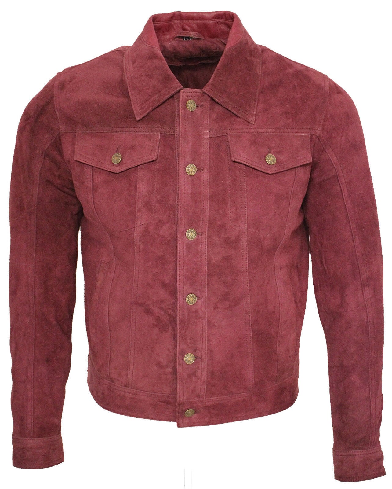 Mens Trucker Classic Suede Leather Shirt Jeans Jacket