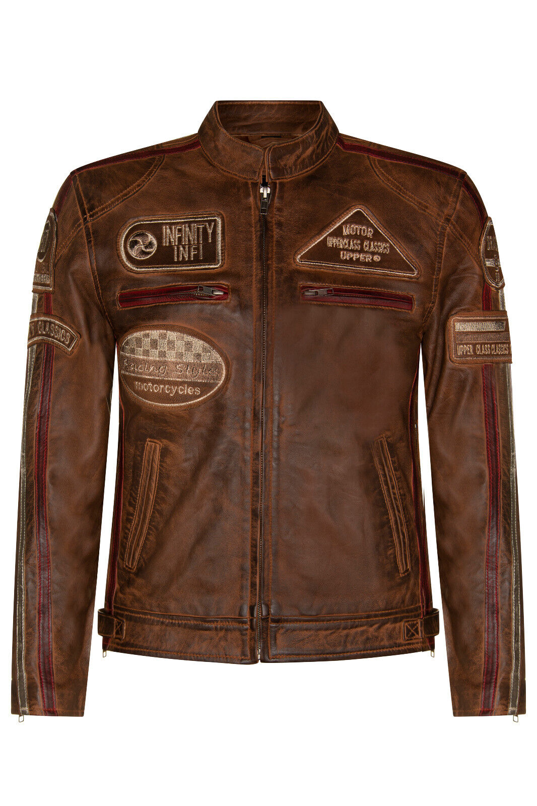 Mens Racing Moto Badges Biker Leather Jacket