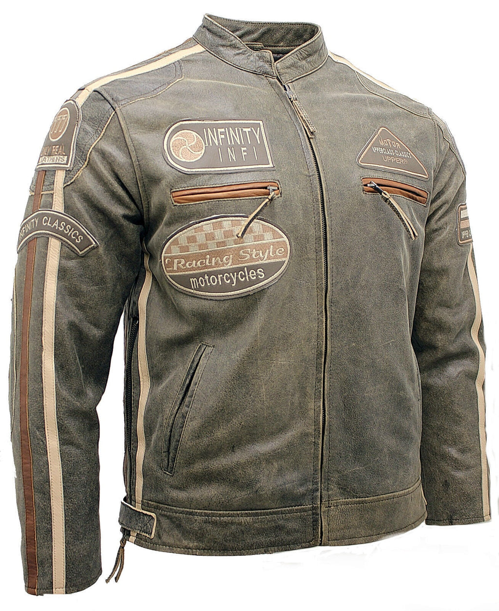 Mens Racing Moto Badges Biker Leather Jacket