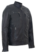 Mens Leather Biker Vintage Zipped Racing Jacket