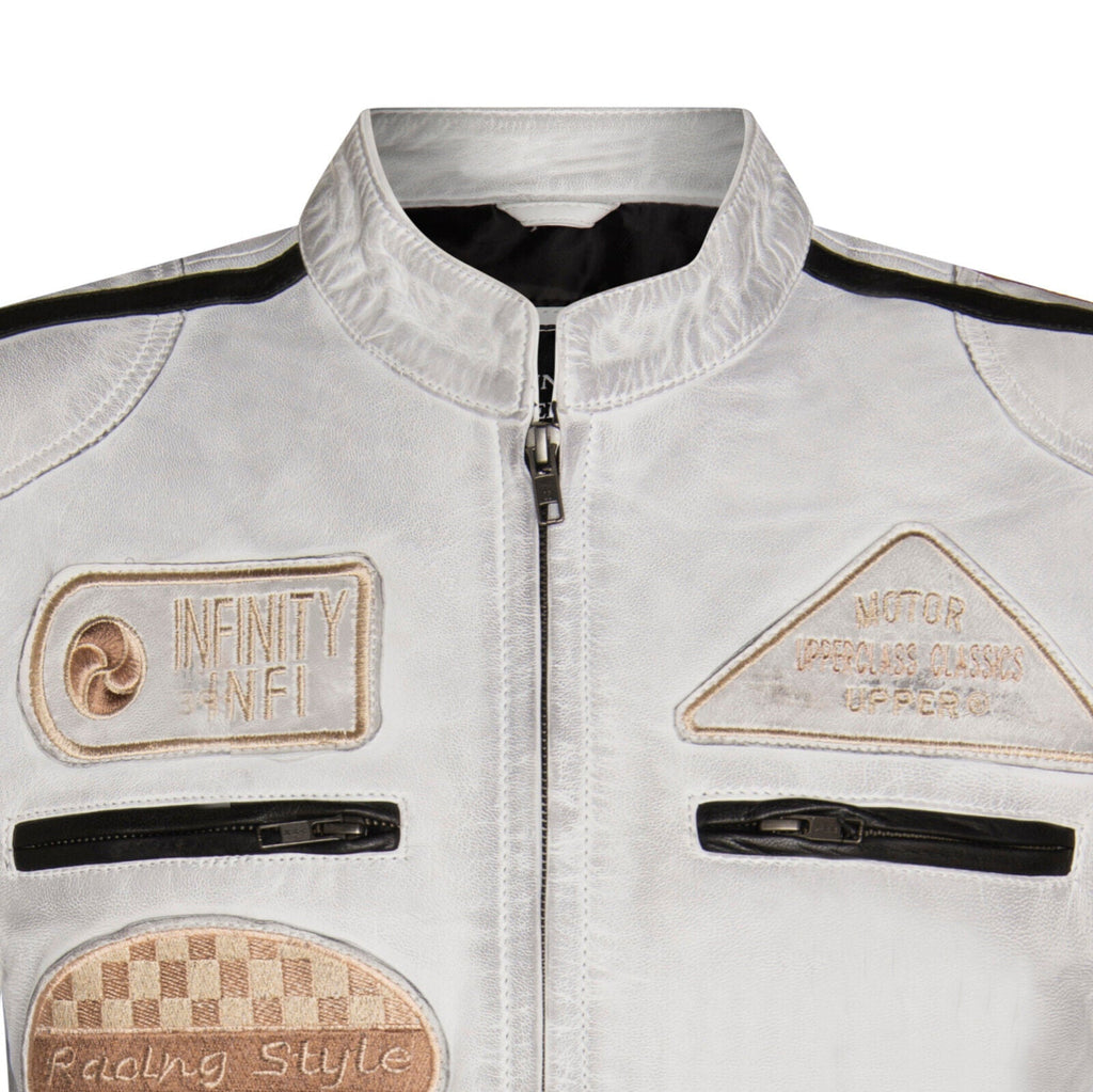 Mens Racing Moto Badges Biker Leather Jacket