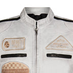 Mens Racing Moto Badges Biker Leather Jacket