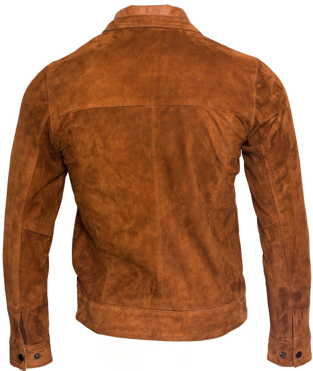 Mens Retro Classic Suede Leather Biker Jacket