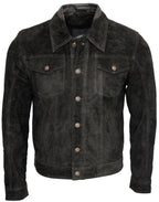 Mens Trucker Classic Suede Leather Shirt Jeans Jacket