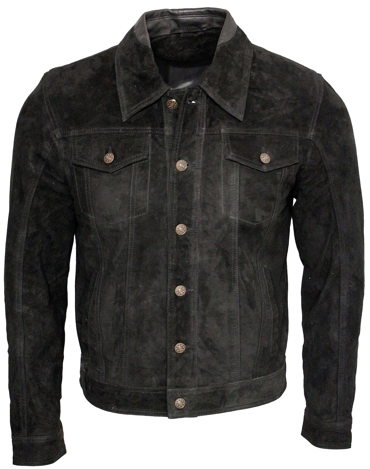 Mens Trucker Classic Suede Leather Shirt Jeans Jacket